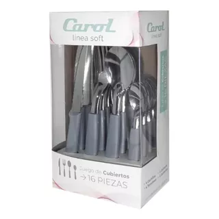 Set X16 Cubiertos Carol Soft Caja Acero Inox. Mango Plástico Color Gris