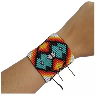 Brazalete Boho Hippie Grueso Tejido En Mostacilla Checa 