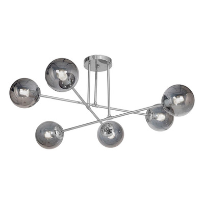 Plafon Luna Recto 6 Luces Cromo Fume Apto Led E27 Plug