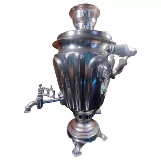 Antigo Samovar Estilo Russo Em Metal Prateado - R 11552