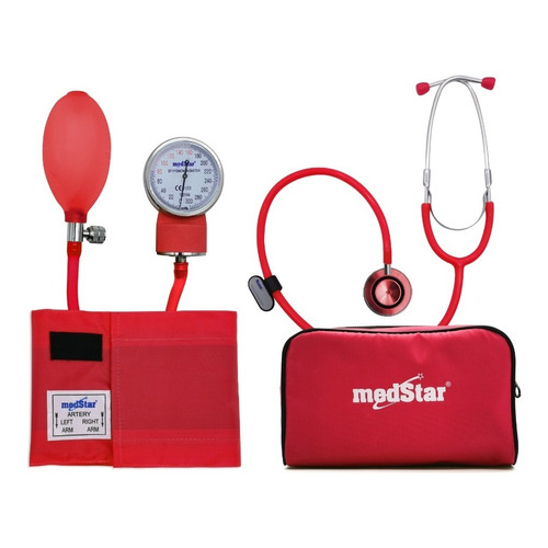 Kit Baumanómetro Con Estetocopio Doble Campana Medstar Color Rojo