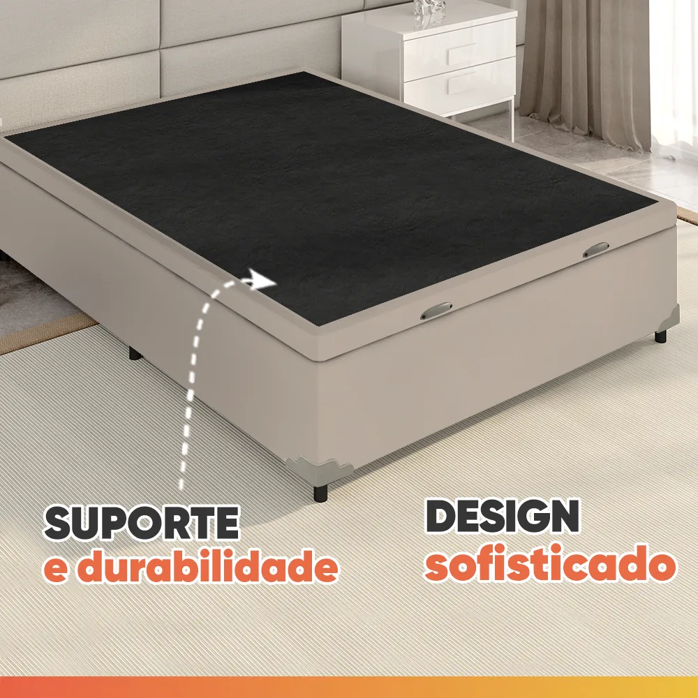 Cama Box Baú Casal Colchão Gazin Molas Flora Bege 138x188x61cm - Imagem 8
