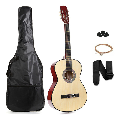 Guitarra Criolla Clasica Femmto Cg001 De Color Natural Para Mano Derecha Con Funda Y Puas