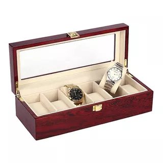Exhibidor Caja Estuche De Madera Para 6 Relojes Cristal Real