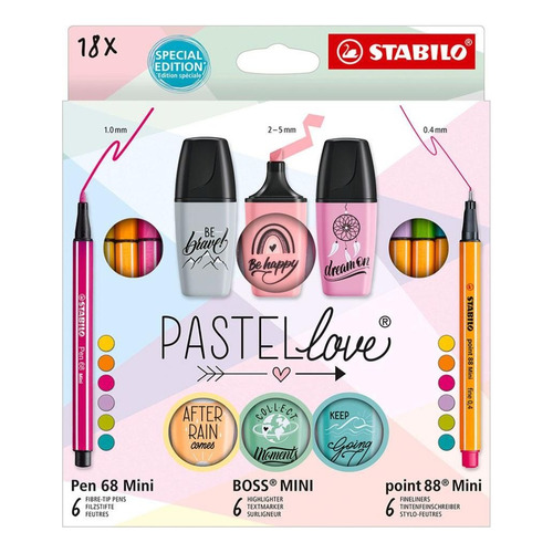 Kit Destacadores Y Tiralíneas Stabilo Boss Pastel Love