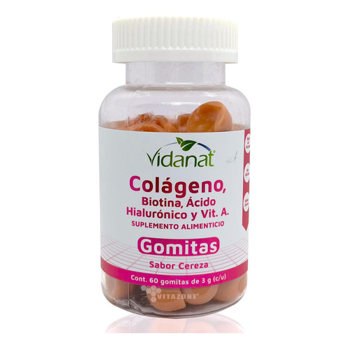 Colageno Biotina Acido Hialuronico 60 Gomitas Cereza Vidanat