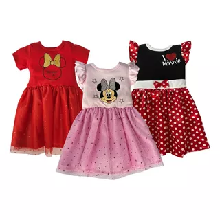 Kit 3 Vestidos Disney Minnie Rojo, Rosa, Negro