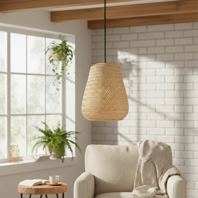 Colgante De Bambú 1×e27 Ø22×33cm Mks - Natural