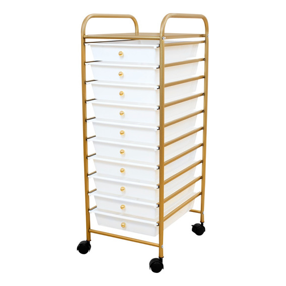 Carrito Organizador Estética, Cocina, Oficina 10 Niveles Color Blanco/Dorado