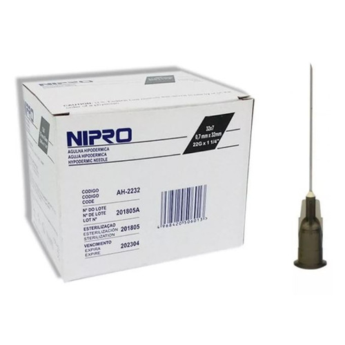 Aguja HiPodérmica Nipro 22gx32mm (1 1/4 ) Negra Caja 100u Capacidad en volumen 0 mL