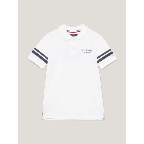 Polo Blanco De  Con Logo Del Monotipo Tommy Hilfiger De Niño