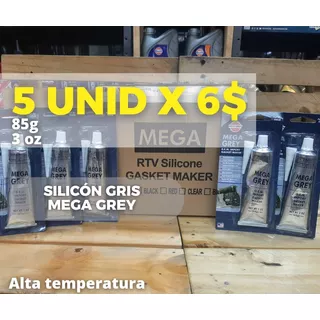 Silicon Gris Alta Temperatura Mega Grey 85g 5 Unid X 6$