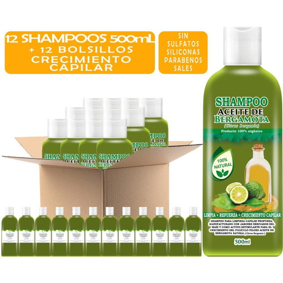 Shampoo Aceite De Bergamota 12 Pzs 500ml C/u +12 Muestras