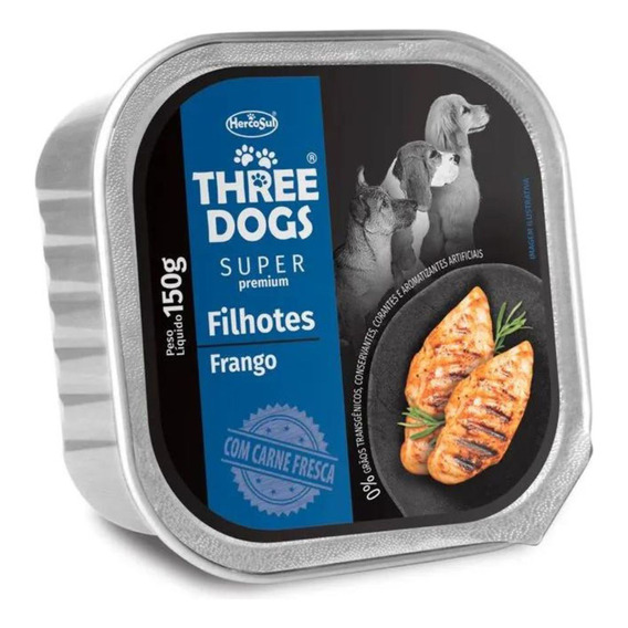 Paté Three Dogs Super Premium Cachorros Sabor Pollo 150 Grs