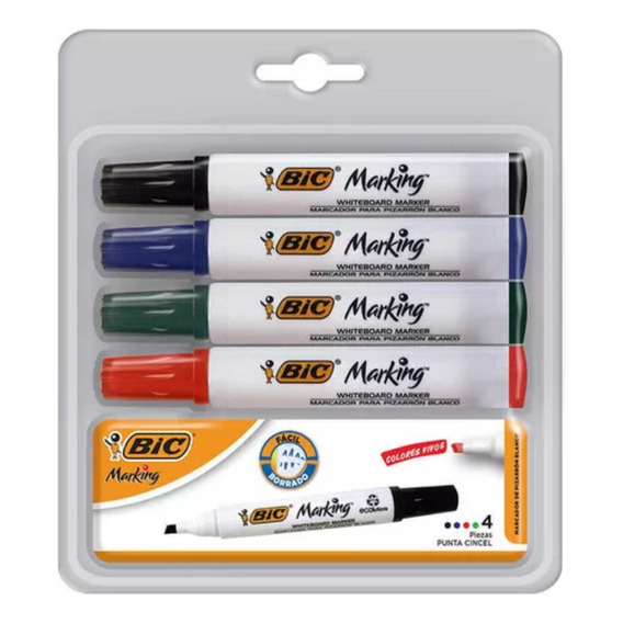 Kit Marcador Para Pizarrón Blanco Bic Marking Borrador 4 Pzs