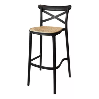 Banqueta Para Barra Alta Cocina Bar Rattan Sintético - Cross Color Negro