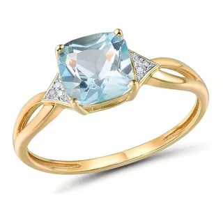 Anillo Oro Puro 14k Diamantes Topazio Azul Boda Regalo Dama
