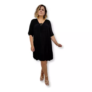 Vestido Curto Indiano Manga Curta Com Bordados Plus Size