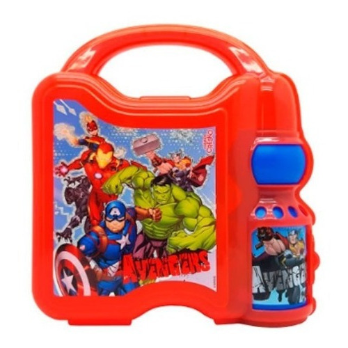 Lunchera De Avengers + Botella Sport 350 Ml Sp446 Cresko Color Rojo