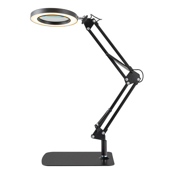 Lámpara Led De Escritorio Gadnic Con Lupa 3 Luces Ajustable Estructura Negro