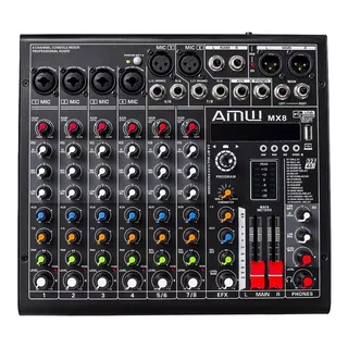 Amw Mx8 Pro Mesa De Som 8 Canais Efeitos Usb Bt Interface ! Bivolt