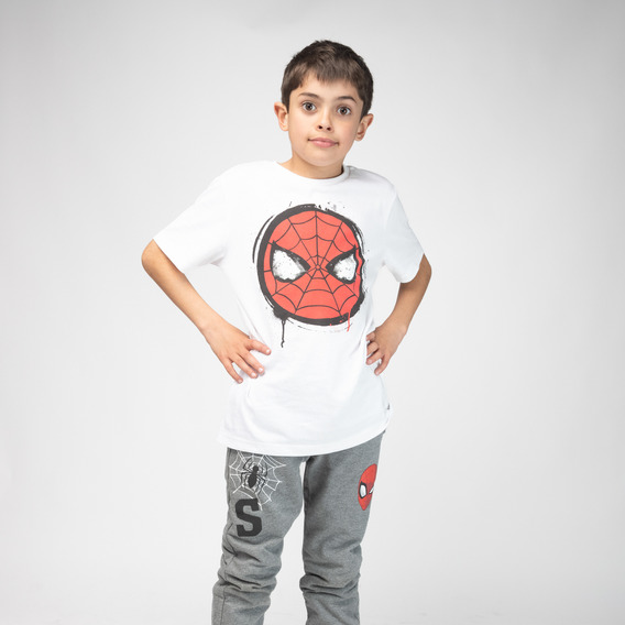 Polera Niño Spiderman White Blanco Marvel