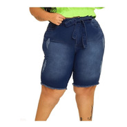 Bermuda Jeans Com Lycra Feminina Plus Size Tamanho Grande