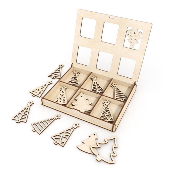 Set 24 Chirimbolos Adornos Navidad Madera Decorar C/caja