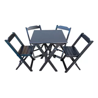 Mesa 70x70cm C/4 Cadeiras Dobráveis Em Madeira Preta