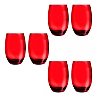 Copo Vidro 450ml (suco; Água) Bellagio Jogo C/ 6 Vermelho