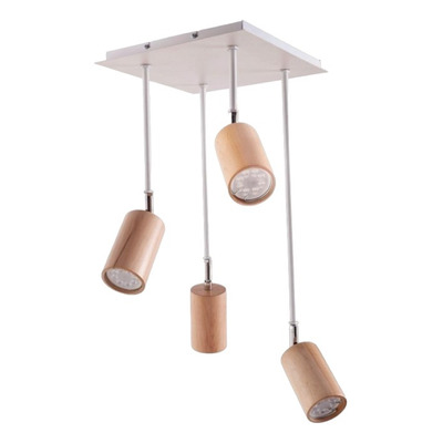 Plafon 4 Luces Blanco Madera Frances Apto Led Gu10 Moderno