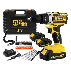 Parafusadeira Furadeira De Impacto The Black Tools Profissional TB-21PX 2 Baterias Com Maleta 60Hz Amarelo