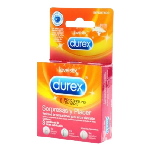 Durex Sorpresas Y Placer Caja X 3 Condones Preservativos