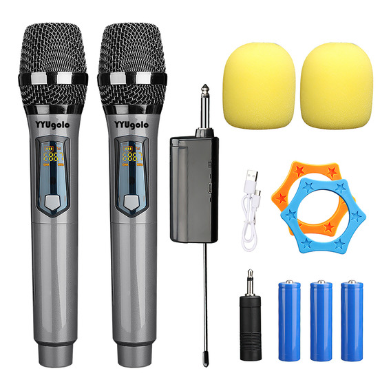 Universal Micrófono YYUgolo MIC-402 Inalámbrico Profesional Karaoke Kit 2pcs Color Gris