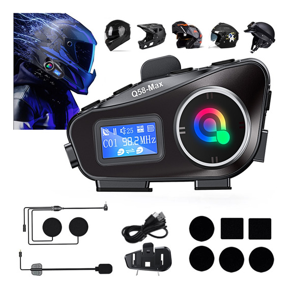 Intercomunicador Audífonos Para Casco Moto Lcd Bt5.3 Ip65 Fm