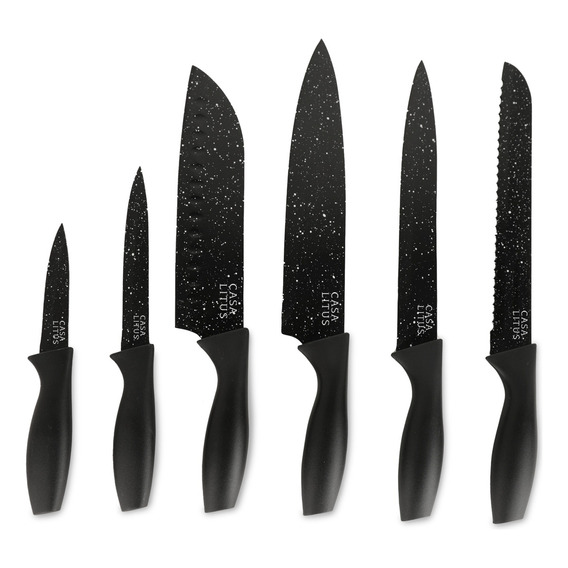 Cuchillos De Cocina 6 Piezas De Acero Inoxidable Con Fundas Color Negro