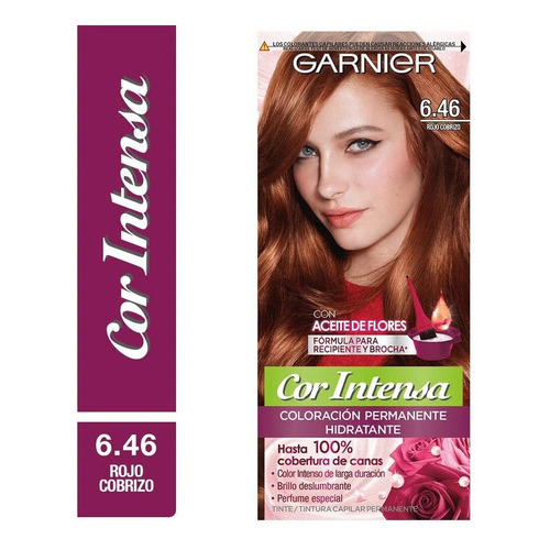 Kit Tinta, Oxidante Cor Intensa  Aceite de flores Kit Coloración Permnente Hidratante Garnier Cor Intensa tono 6.46 rojo cobrizo 20Vol. para cabello