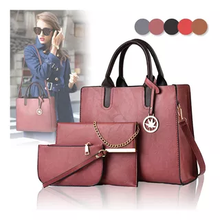 Set 3 Bolsas Mujer Moda Cartera Crossbody Tote Hobo Pu Color Rosa