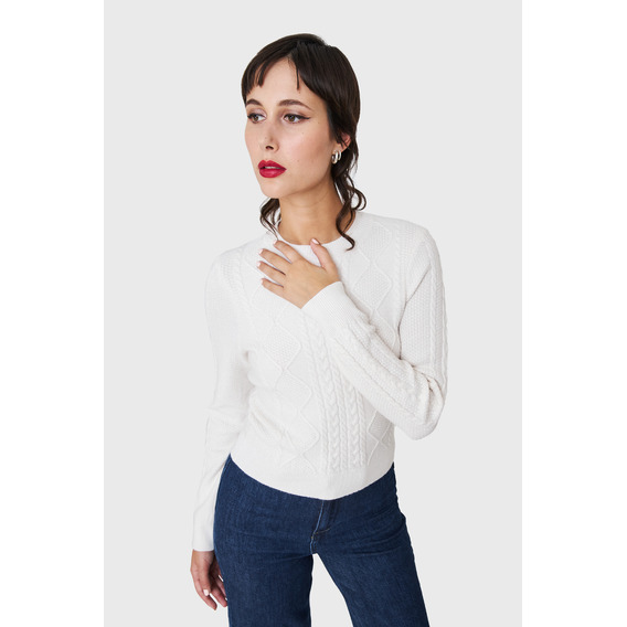 Sweater Punto Trenzado Blanco Nicopoly