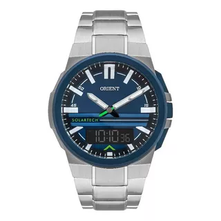 Relógio Orient Masculino Solartech Mtssa007 D1sx Cor Da Correia Prateado Cor Do Bisel Azul Cor Do Fundo Azul