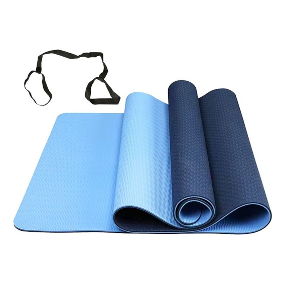 Colchoneta Mat Tpe 6 Mm Doble Color Yoga Pilates Correa Color Azul Y Celeste