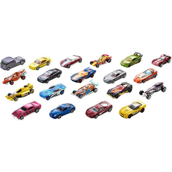 Hot Wheels Die Cast Basics Vehículo de Juguete Paquete de 20 Autos escala 1:64 con decoraciones clásicas y diseños increíbles para niños de 3 años en adelante