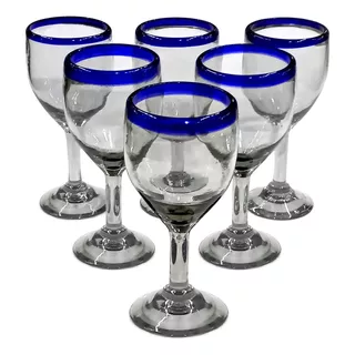 Set De 6 Copas Para Vino 20cm Borde De Color -vidrio Soplado