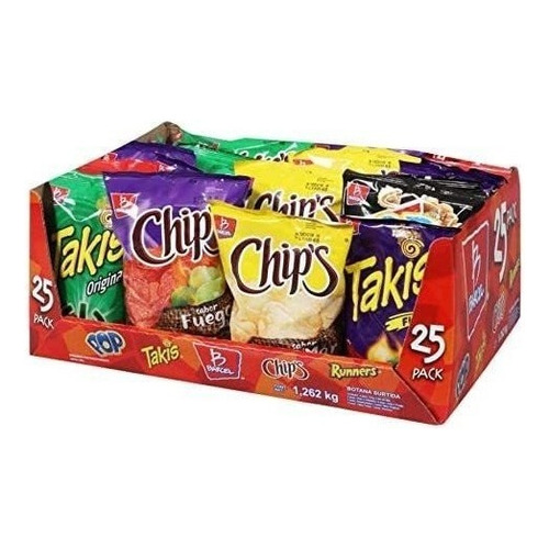 Barcel Surtido Botanas 25pz Chips Takis Fuego Karameladas