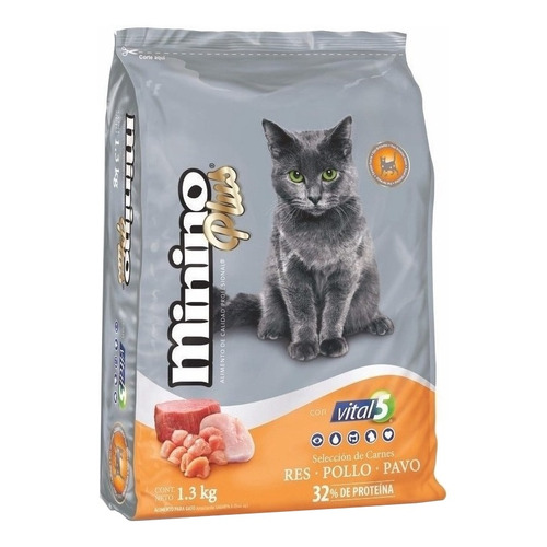 Alimento Minino Plus  Minino Plus Para Gato  Sin Colorantes 10kg para gato adulto sabor carne, pollo y pavo en bolsa de 1.3kg