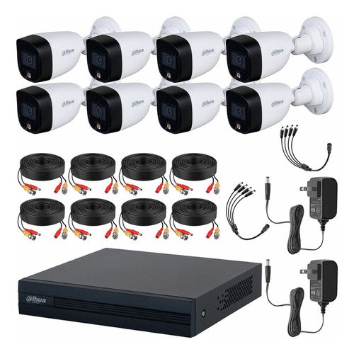 Dahua Kit de Circuito Cerrado Full Color 8 Cámaras 2 MP con Accesorios Incluidos Kit de Video Vigilancia con Detección de Movimiento y Cámaras de Seguridad Alta Resolución