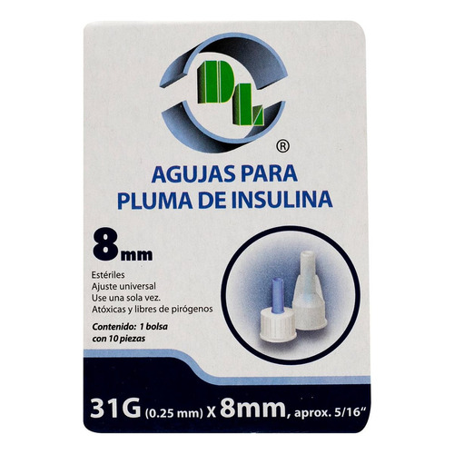 Agujas Para Pluma De Insulina Dl 31gx8mm 10 Pzas Capacidad en volumen 8 mm