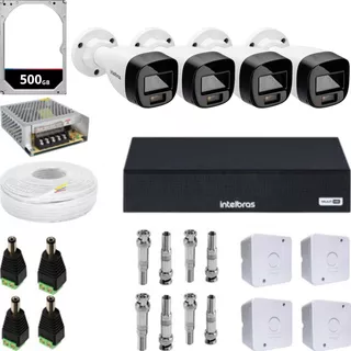 Conjunto 4 Câmeras Segurança Colorida Intelbras Dvr Mhdx 4ch