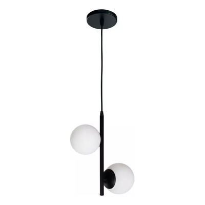 Colgante 2 Luces Vertical Elyn E27 Negro Globo Opal 15cm 