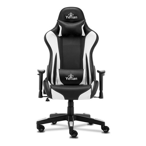 Silla de escritorio YeYian Ryuji gamer ergonómica  blanca con tapizado de cuero sintético y tela